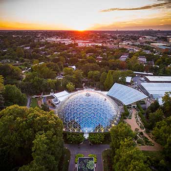 areal view of the gardens in a sunset